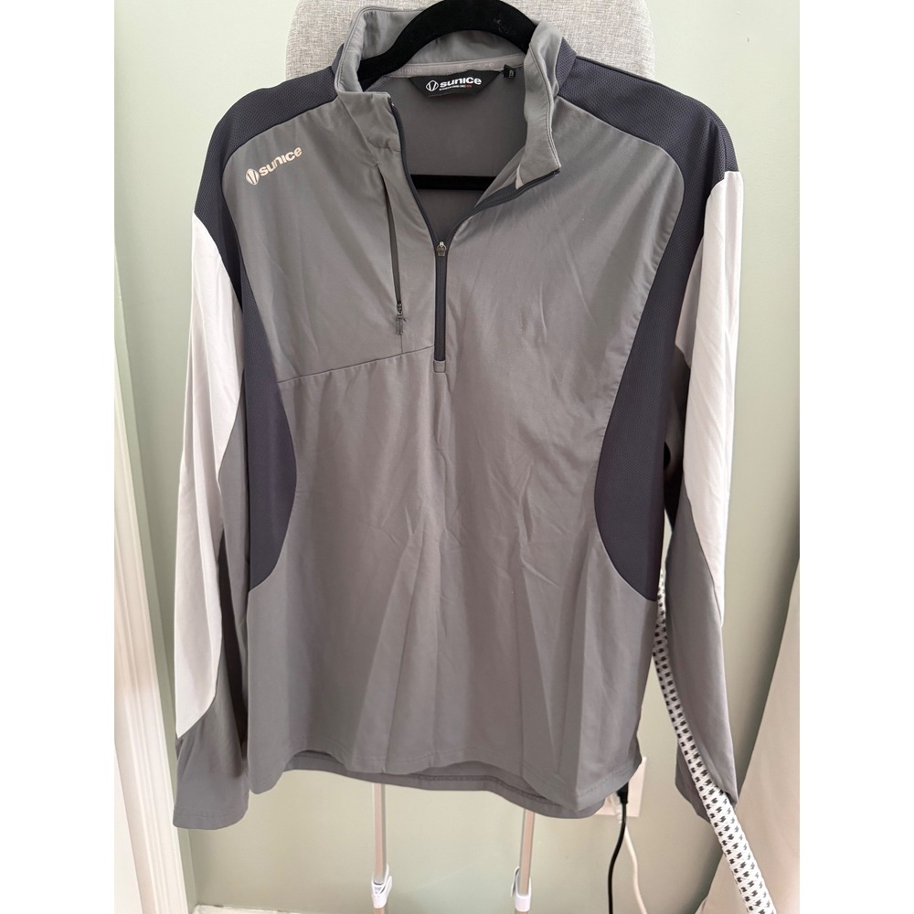 Sunice Golf Performance Quarter Zip Pullover Gray White Colorblock Mens Large L